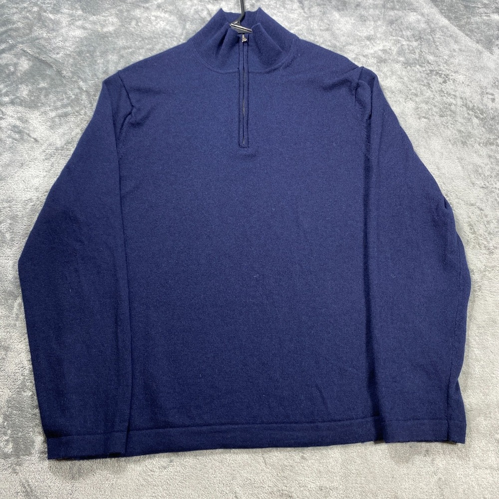Banana Republic Sweater Blue Mens XL 1/4 Zip Merino Wool Mock Neck Lightweight